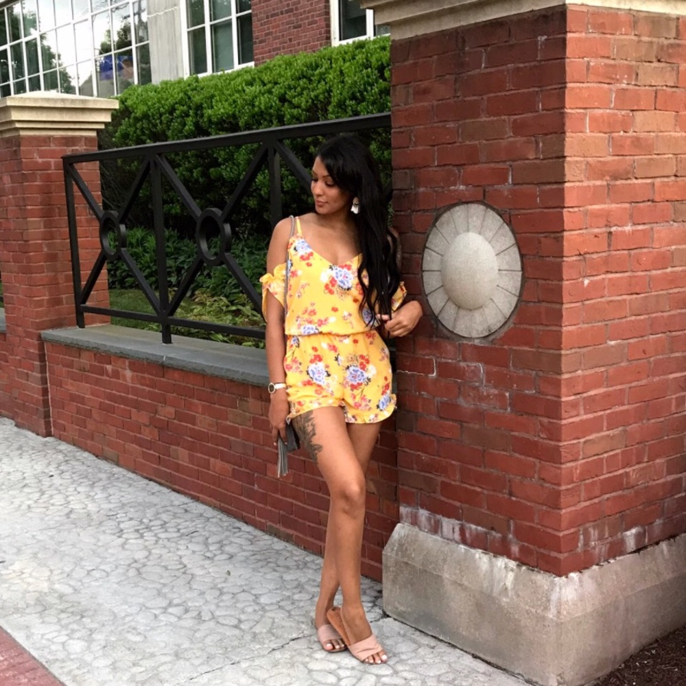 Yellow floral flirty romper